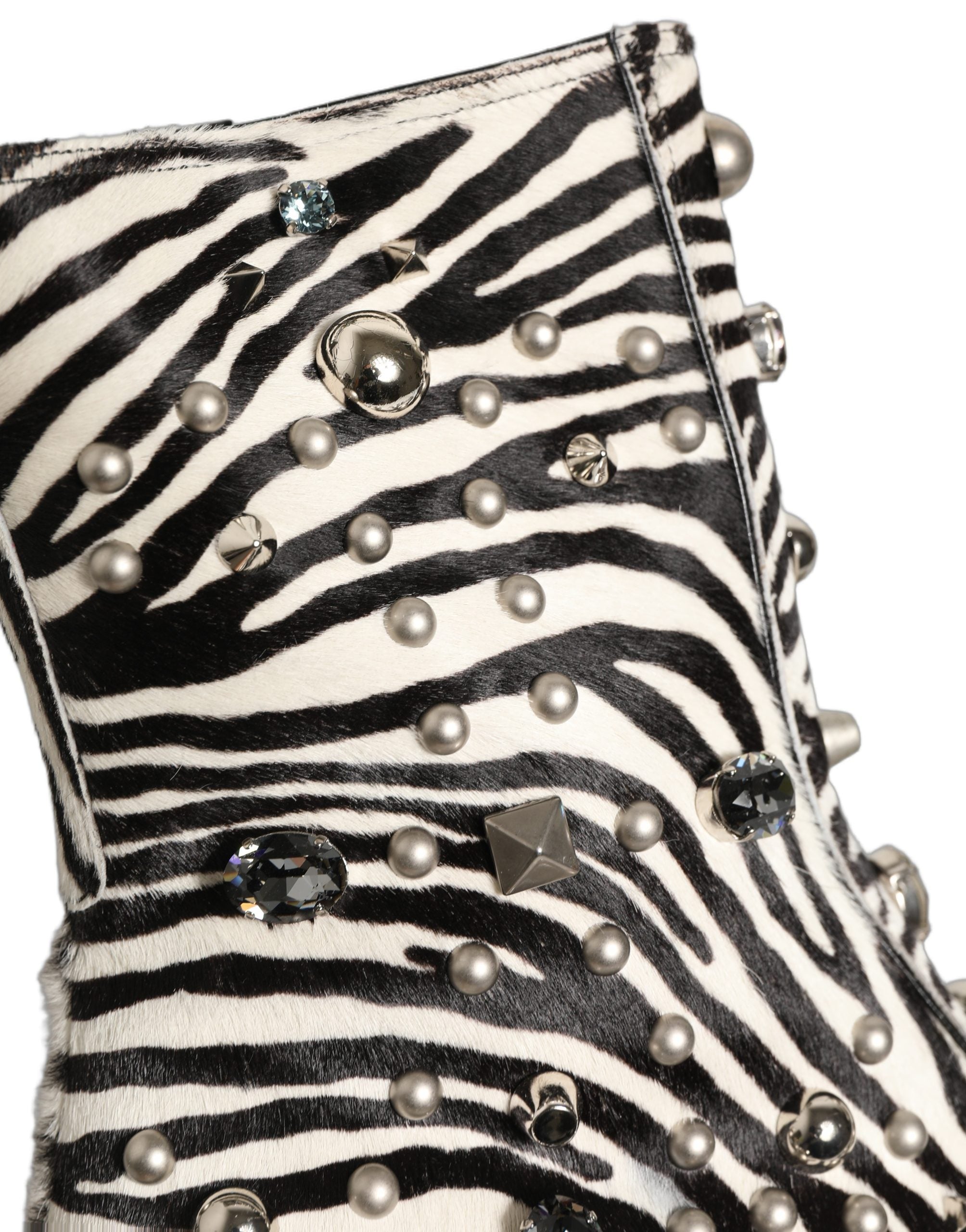 Dolce & Gabbana Black White Zebra Embellished Boots Men's Shoes
