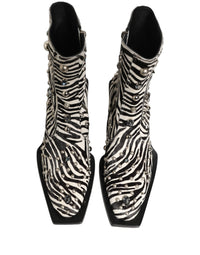 Dolce & Gabbana Black White Zebra Embellished Boots Men's Shoes