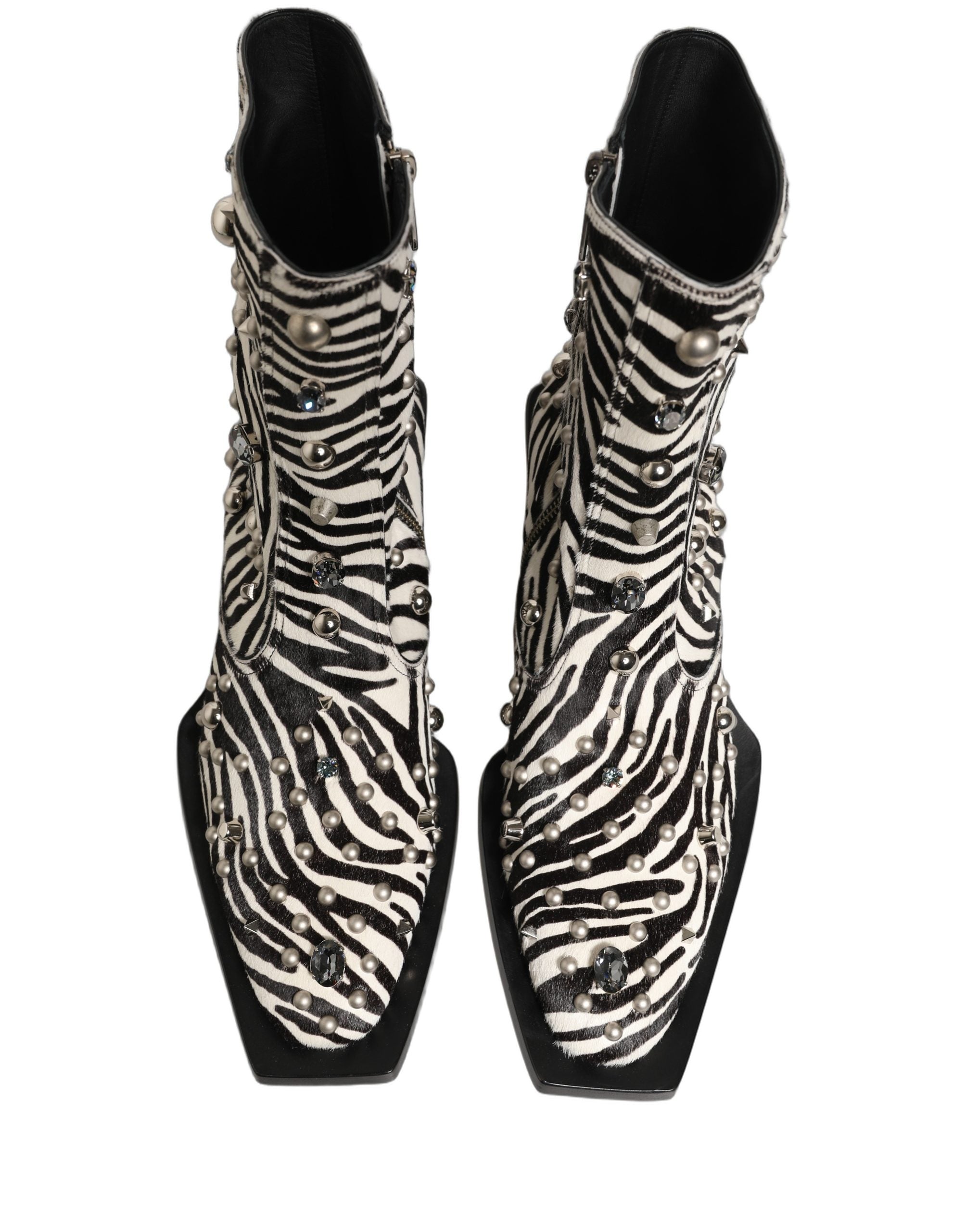 Dolce & Gabbana Black White Zebra Embellished Boots Men's Shoes