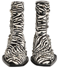 Dolce & Gabbana Black White Zebra Embellished Boots Men's Shoes