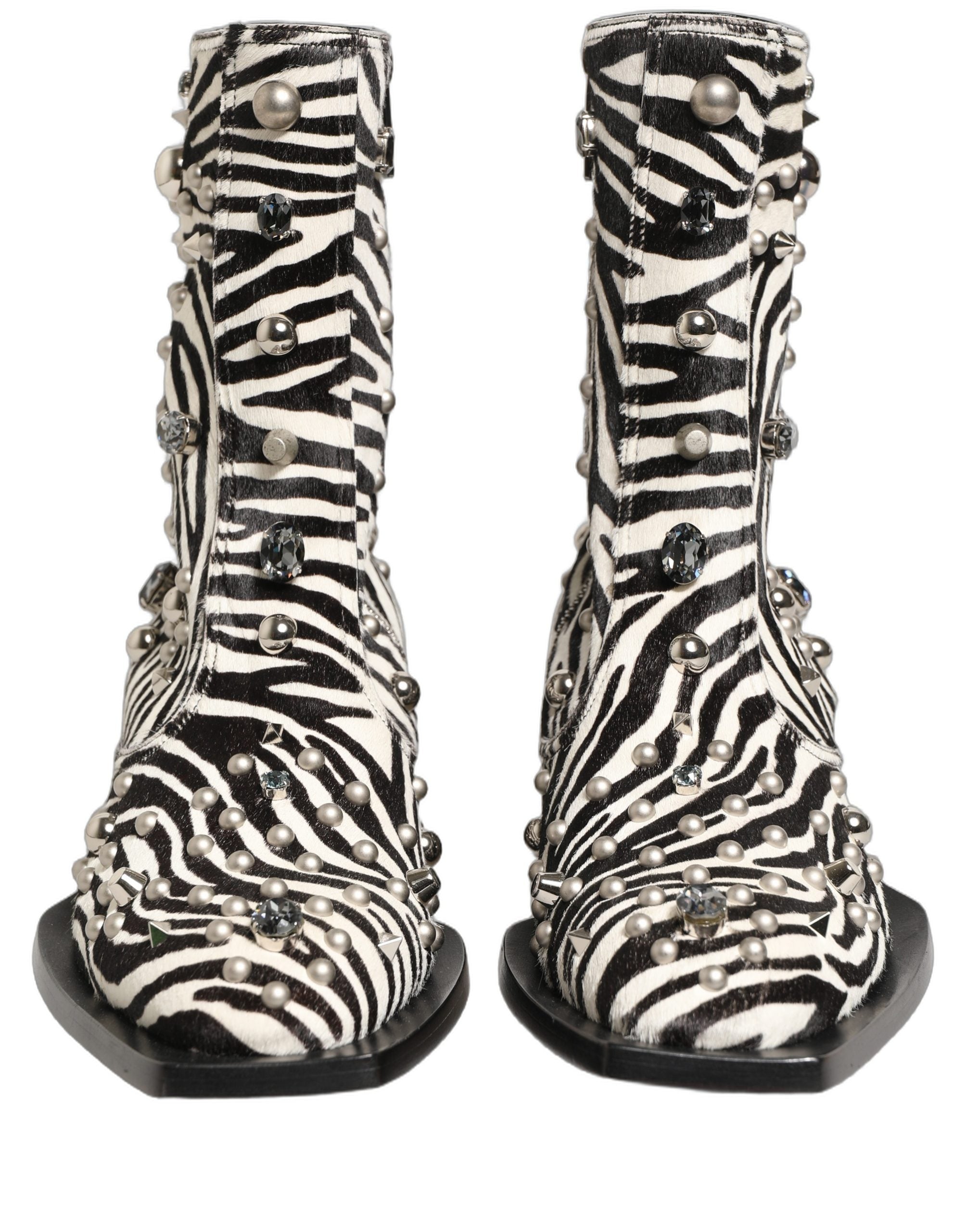Dolce & Gabbana Black White Zebra Embellished Boots Men's Shoes