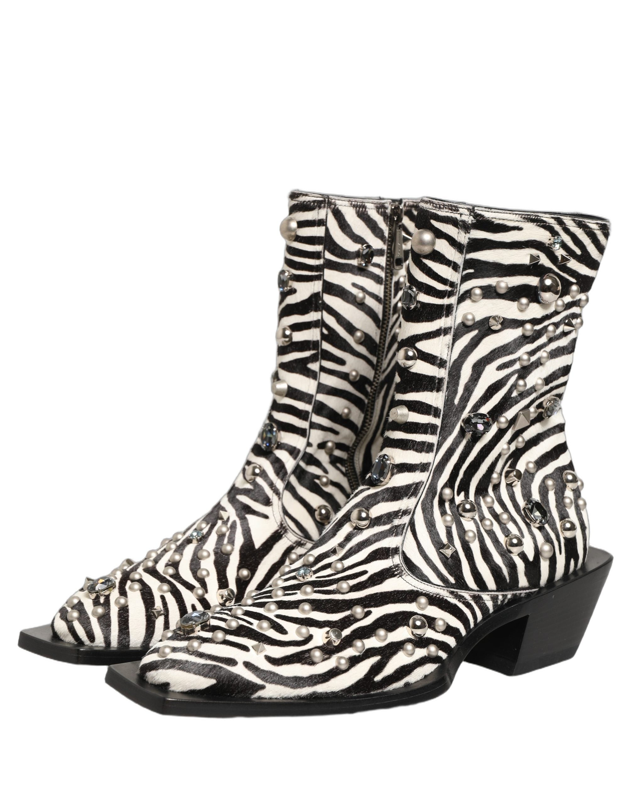 Dolce & Gabbana Black White Zebra Embellished Boots Men's Shoes