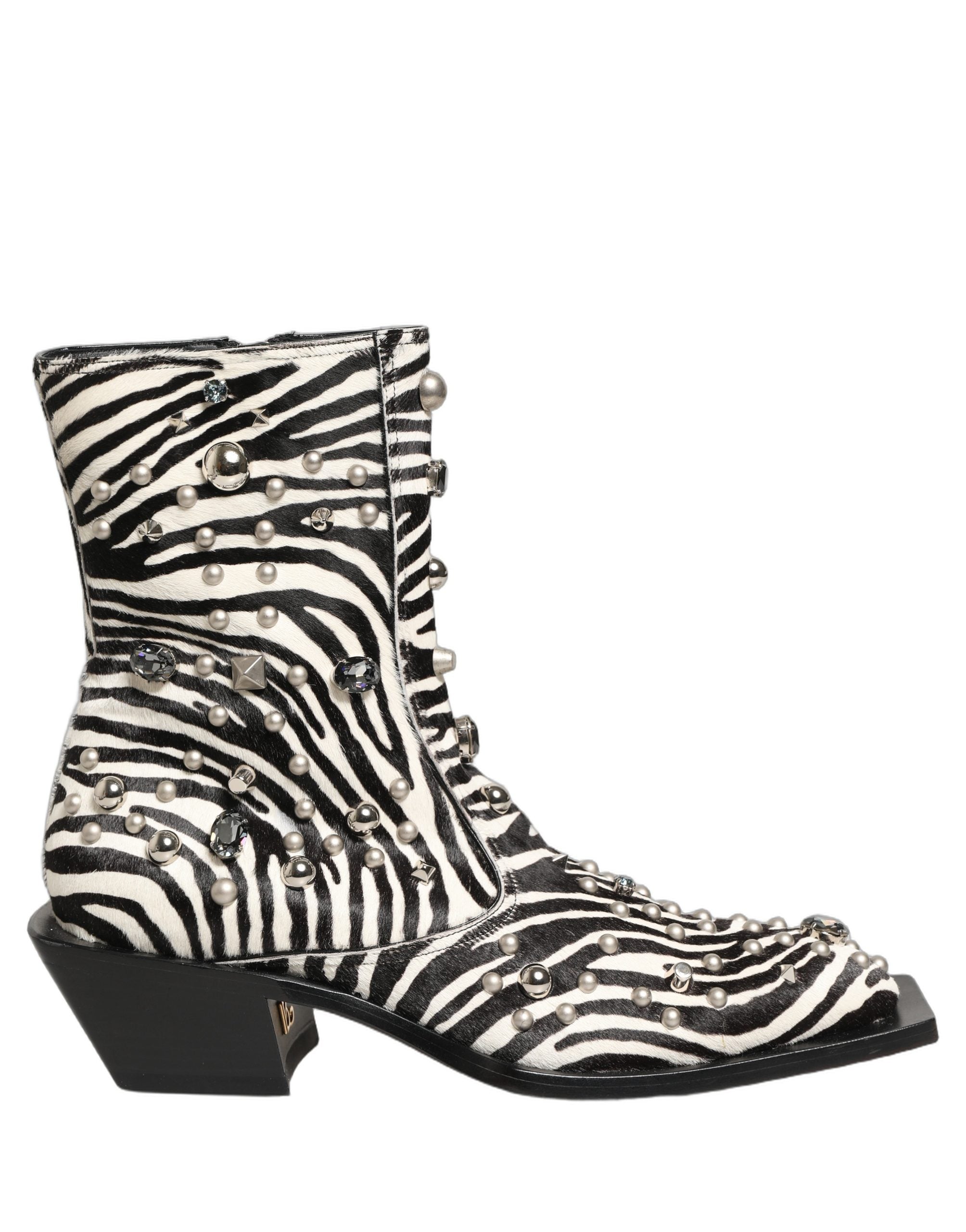 Dolce & Gabbana Black White Zebra Embellished Boots Men's Shoes
