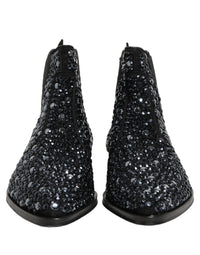 Dolce & Gabbana Black Embellished Chelsea Ankle Boots Men's Shoes