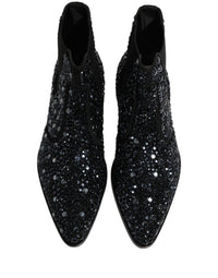 Dolce & Gabbana Black Embellished Chelsea Ankle Boots Men's Shoes