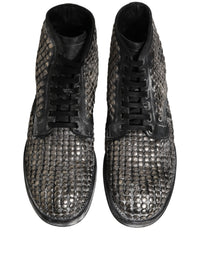 Dolce & Gabbana Black Leather Runway Studs Ankle Boots Men's Shoes