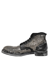 Dolce & Gabbana Black Leather Runway Studs Ankle Boots Men's Shoes