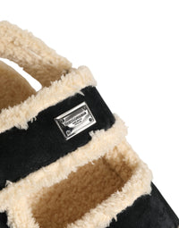 Dolce & Gabbana Dolce & Gabbana Beige Black Faux Fur Flats Men Sandals Men's Shoes