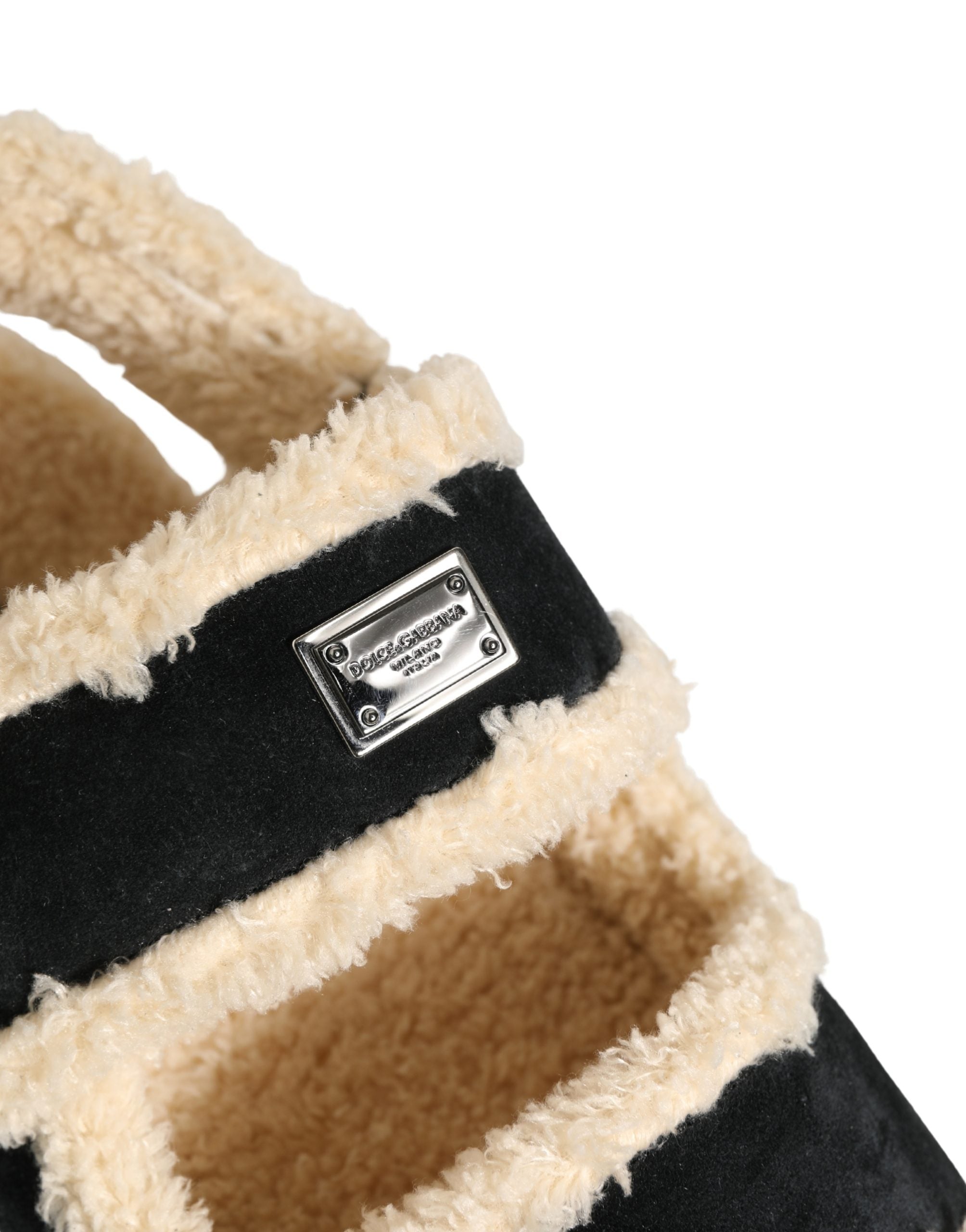 Dolce & Gabbana Dolce & Gabbana Beige Black Faux Fur Flats Men Sandals Men's Shoes