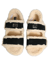 Dolce & Gabbana Dolce & Gabbana Beige Black Faux Fur Flats Men Sandals Men's Shoes