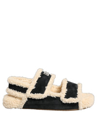 Dolce & Gabbana Dolce & Gabbana Beige Black Faux Fur Flats Men Sandals Men's Shoes