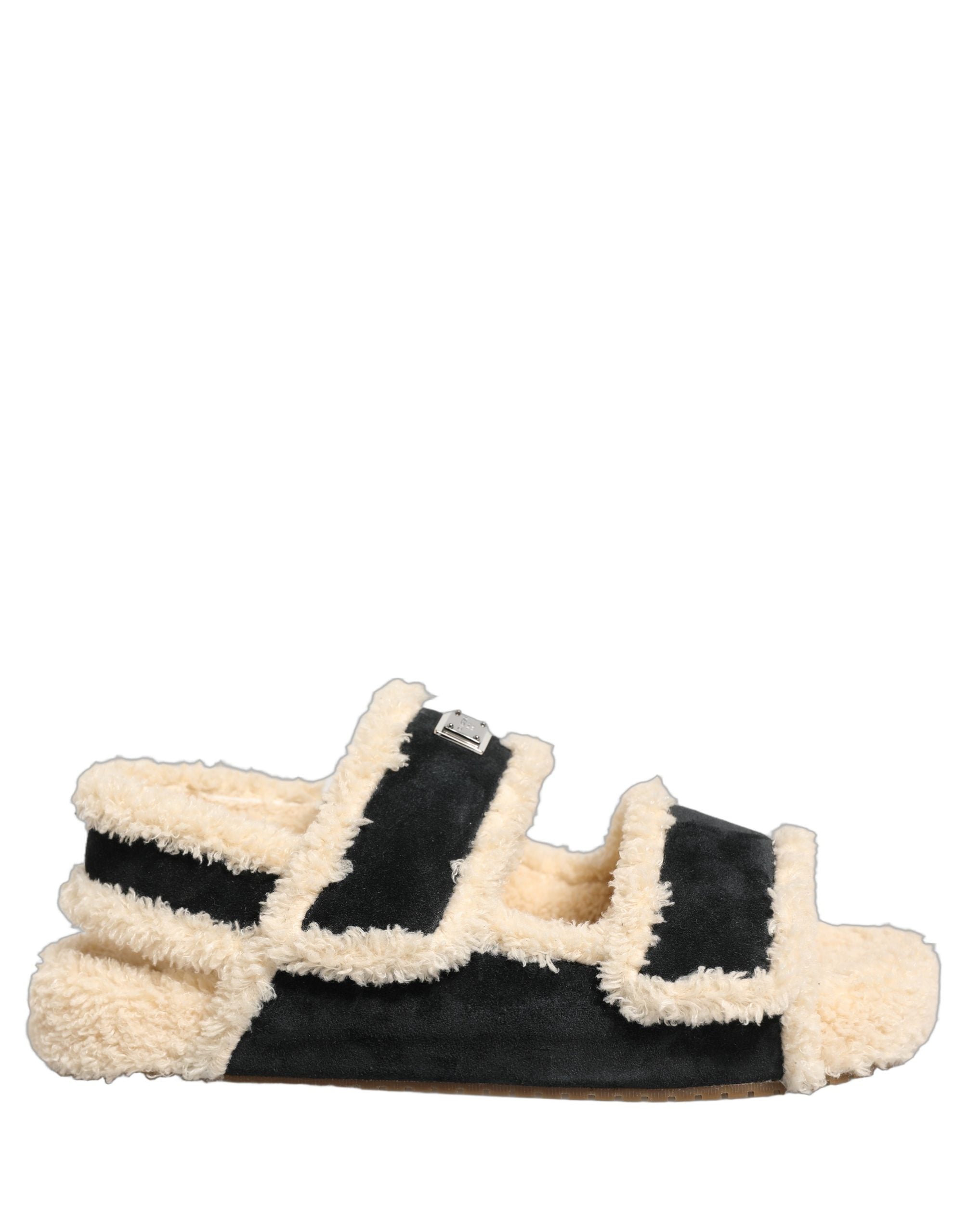 Dolce & Gabbana Dolce & Gabbana Beige Black Faux Fur Flats Men Sandals Men's Shoes