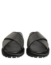 Dolce & Gabbana Dolce & Gabbana Black Strass Criss Cross Slide Sandals Men's Shoes