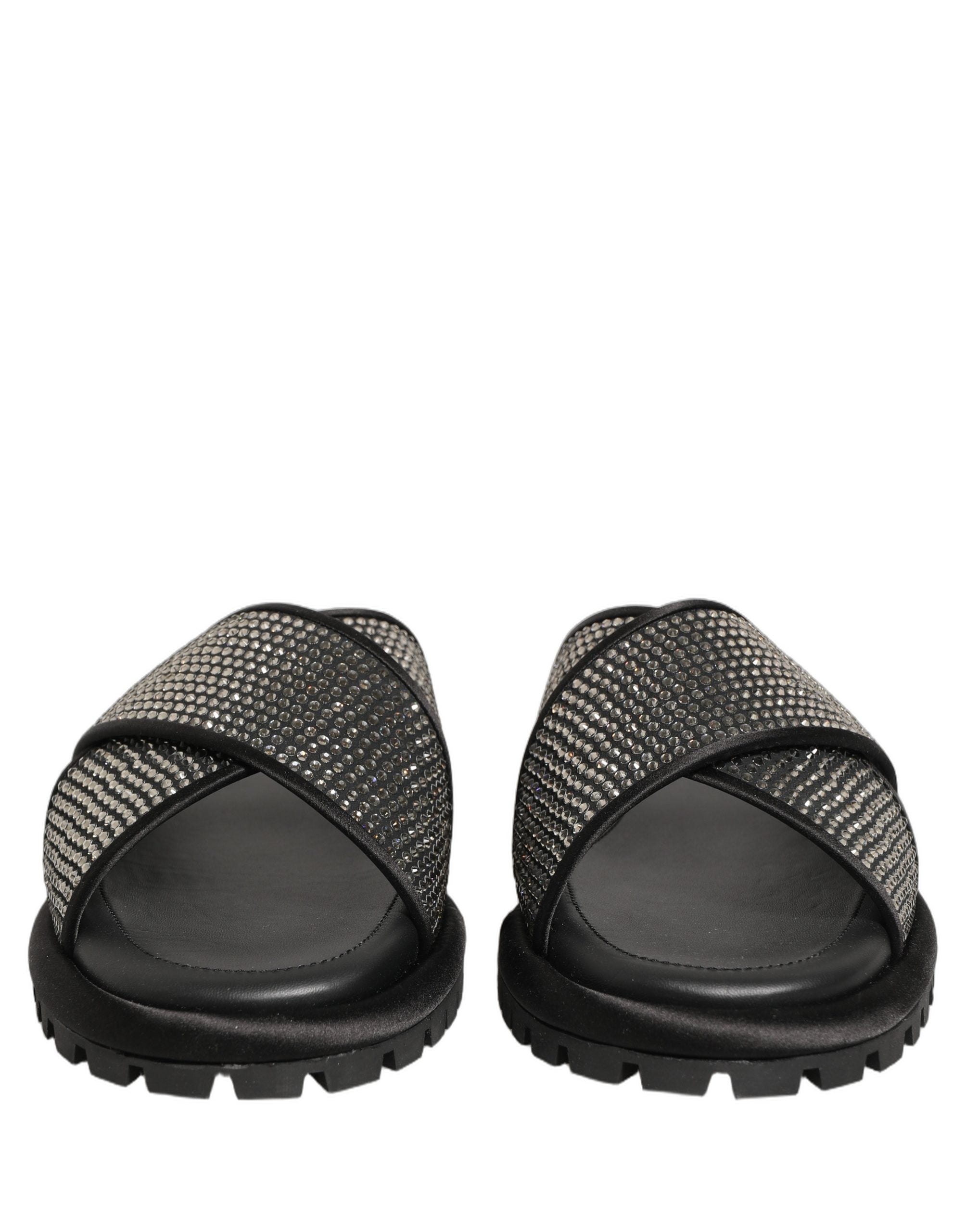 Dolce & Gabbana Dolce & Gabbana Black Strass Criss Cross Slide Sandals Men's Shoes