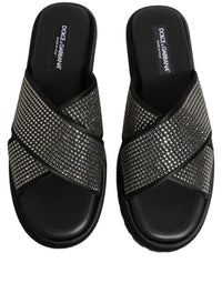 Dolce & Gabbana Dolce & Gabbana Black Strass Criss Cross Slide Sandals Men's Shoes
