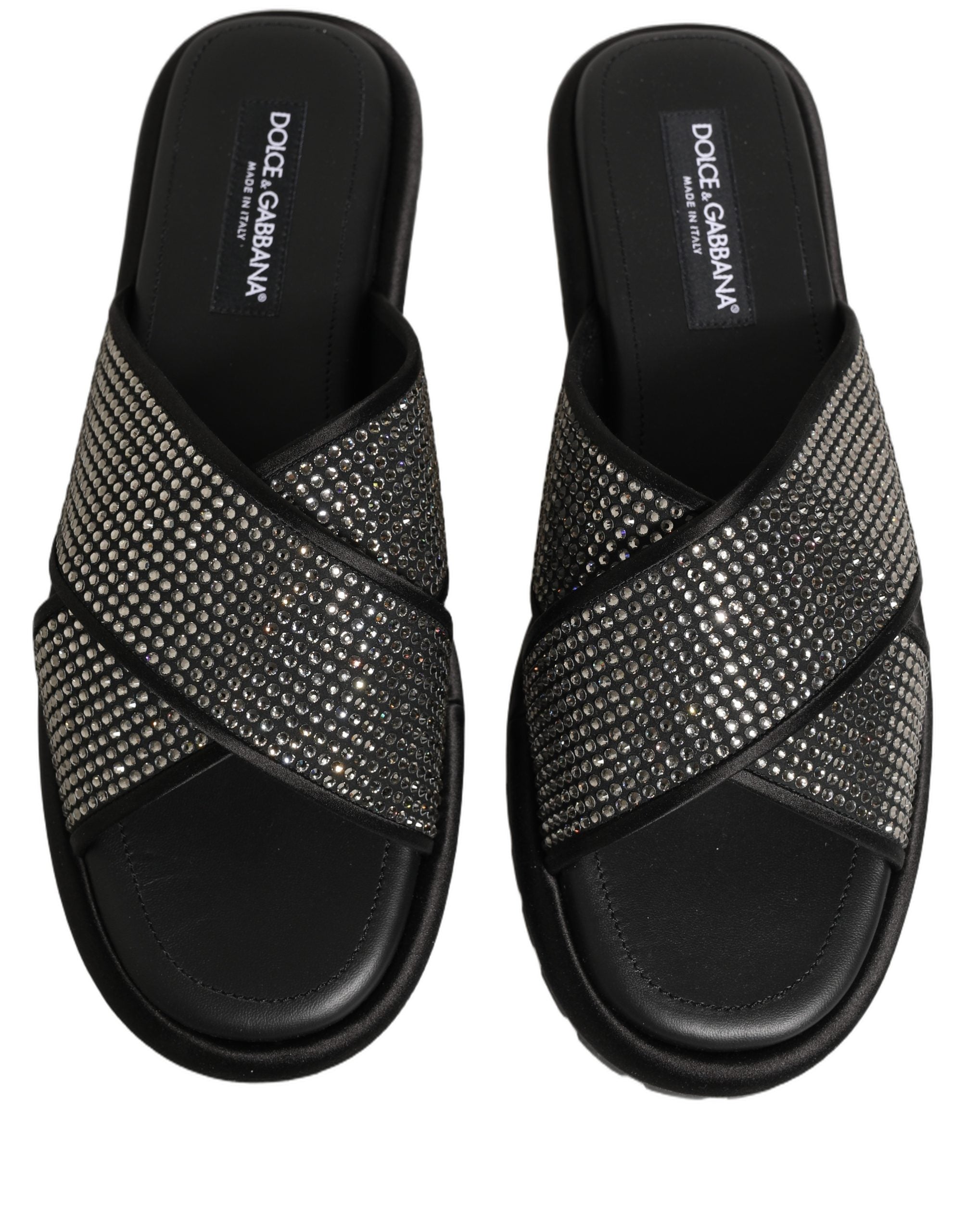 Dolce & Gabbana Dolce & Gabbana Black Strass Criss Cross Slide Sandals Men's Shoes