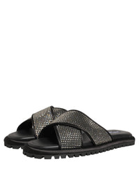 Dolce & Gabbana Dolce & Gabbana Black Strass Criss Cross Slide Sandals Men's Shoes