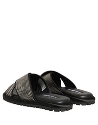 Dolce & Gabbana Dolce & Gabbana Black Strass Criss Cross Slide Sandals Men's Shoes