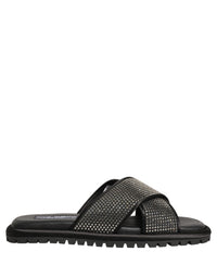 Dolce & Gabbana Dolce & Gabbana Black Strass Criss Cross Slide Sandals Men's Shoes