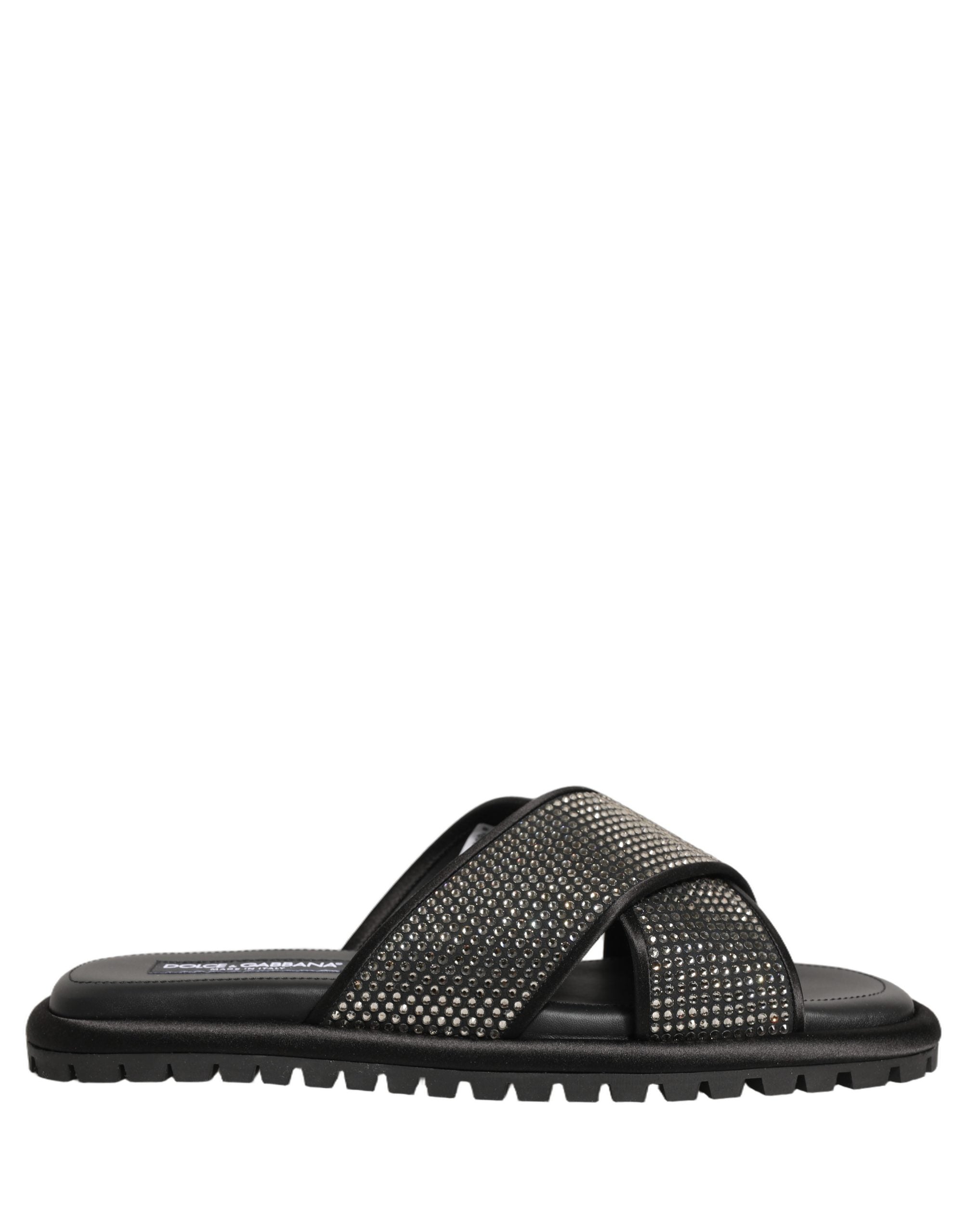 Dolce & Gabbana Dolce & Gabbana Black Strass Criss Cross Slide Sandals Men's Shoes