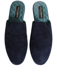 Dolce & Gabbana Dolce & Gabbana Blue Suede Slides Flat Slipper Men Men's Shoes