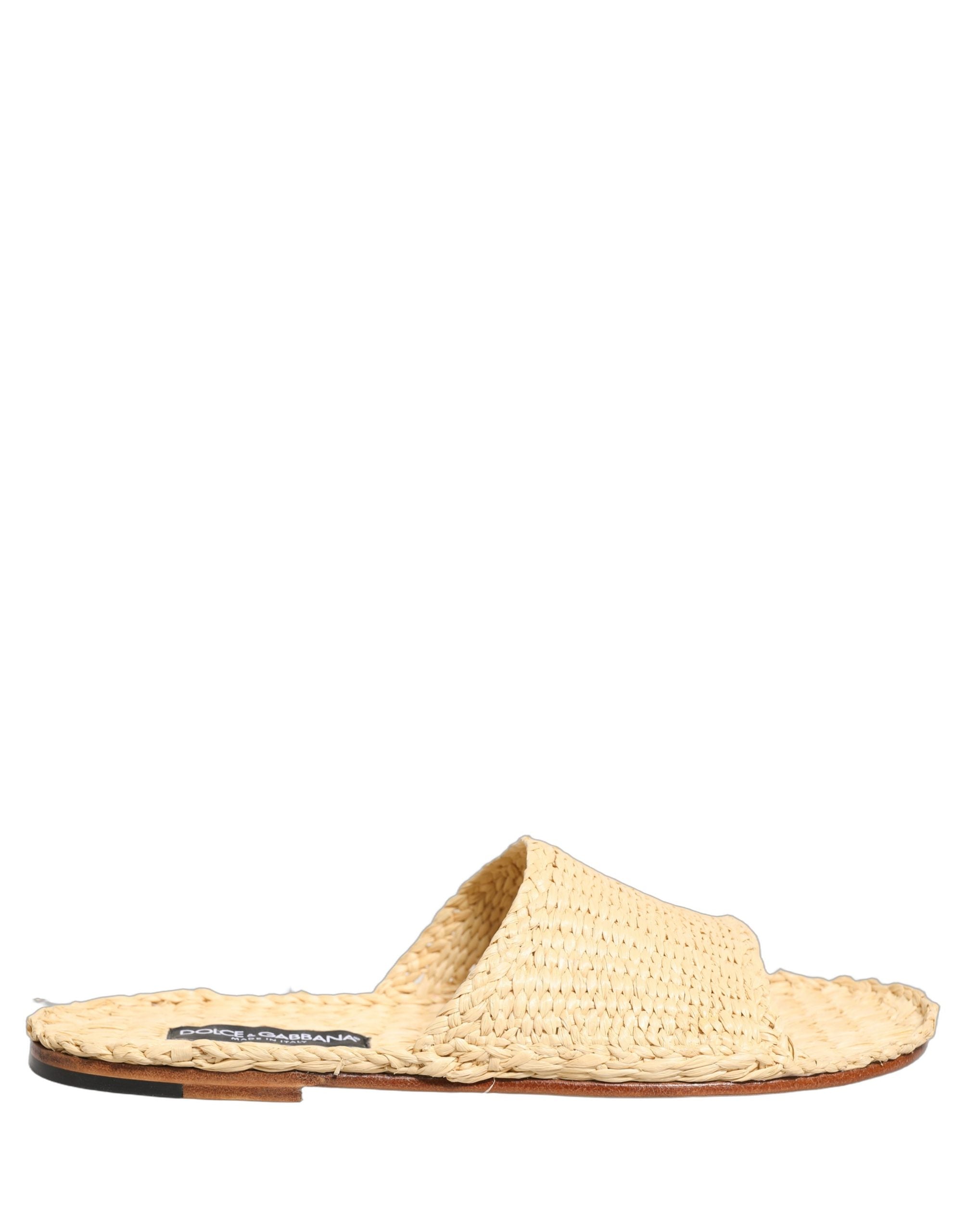 Dolce & Gabbana Dolce & Gabbana Beige Straw Raffia Slides Sandals Flats Men's Shoes