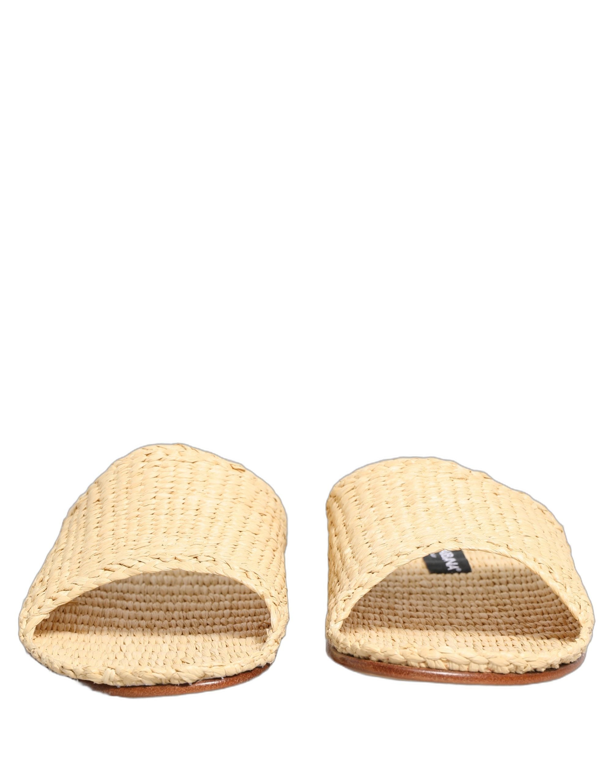 Dolce & Gabbana Dolce & Gabbana Beige Straw Raffia Slides Sandals Flats Men's Shoes