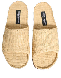 Dolce & Gabbana Dolce & Gabbana Beige Straw Raffia Slides Sandals Flats Men's Shoes