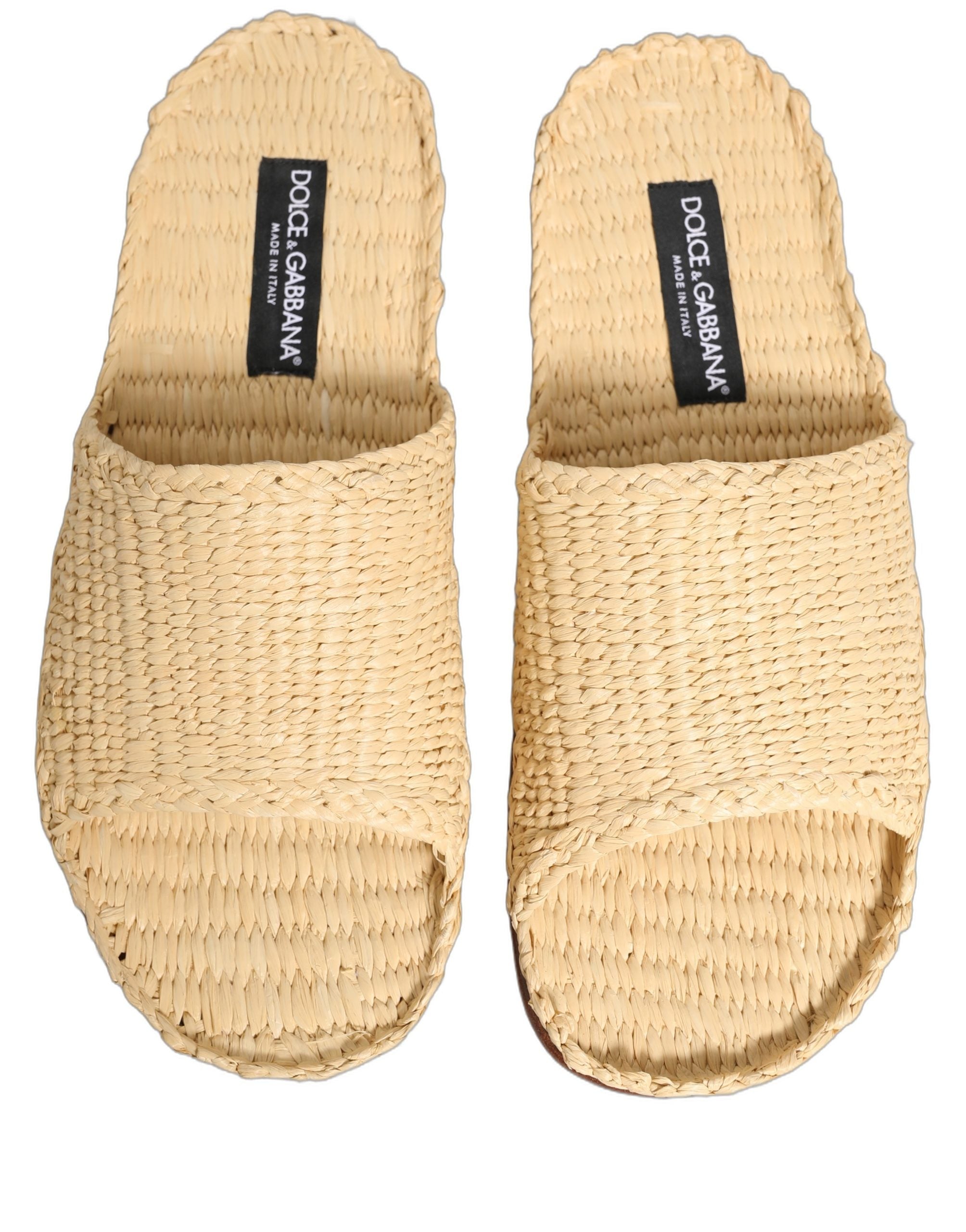 Dolce & Gabbana Dolce & Gabbana Beige Straw Raffia Slides Sandals Flats Men's Shoes