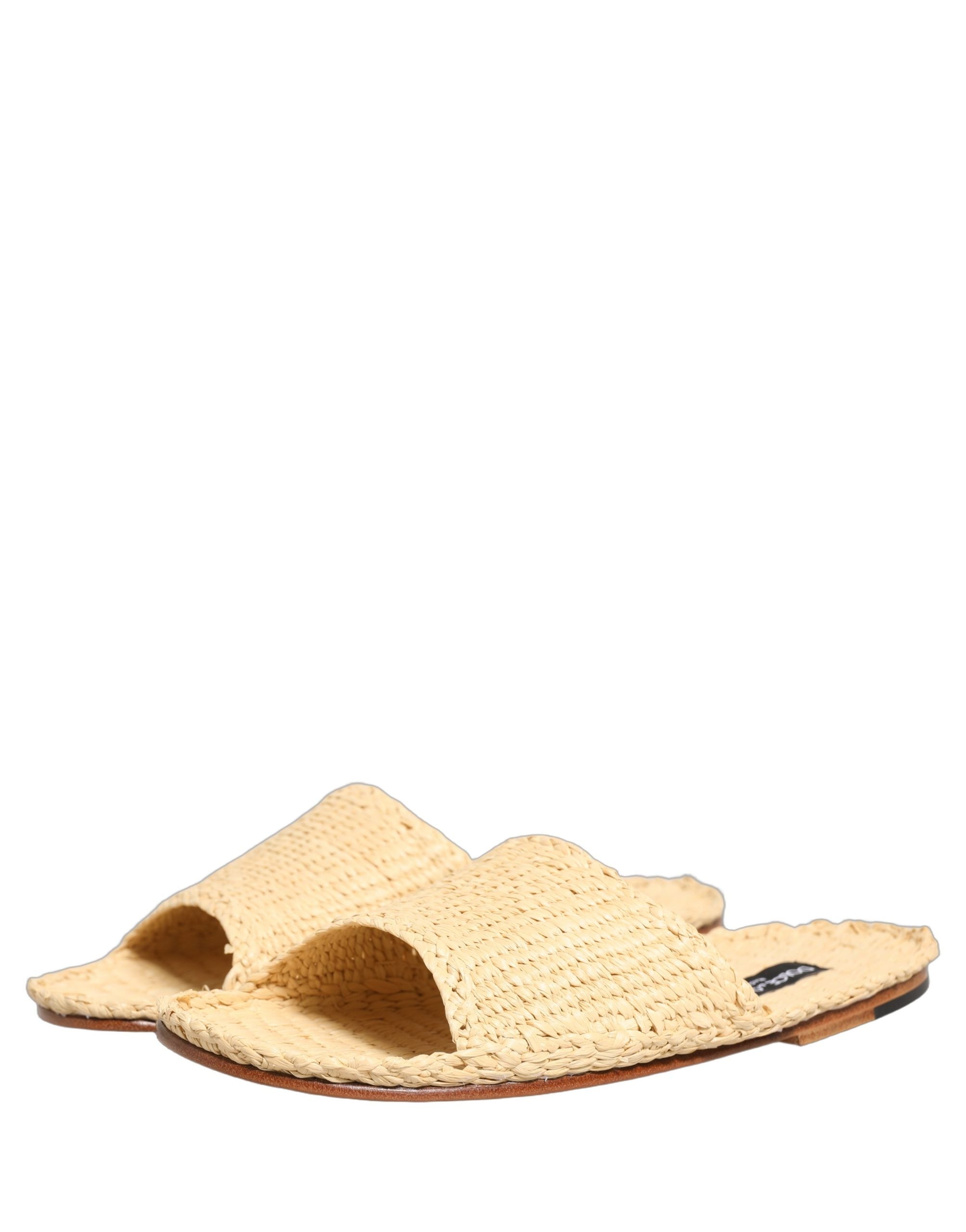 Dolce & Gabbana Dolce & Gabbana Beige Straw Raffia Slides Sandals Flats Men's Shoes