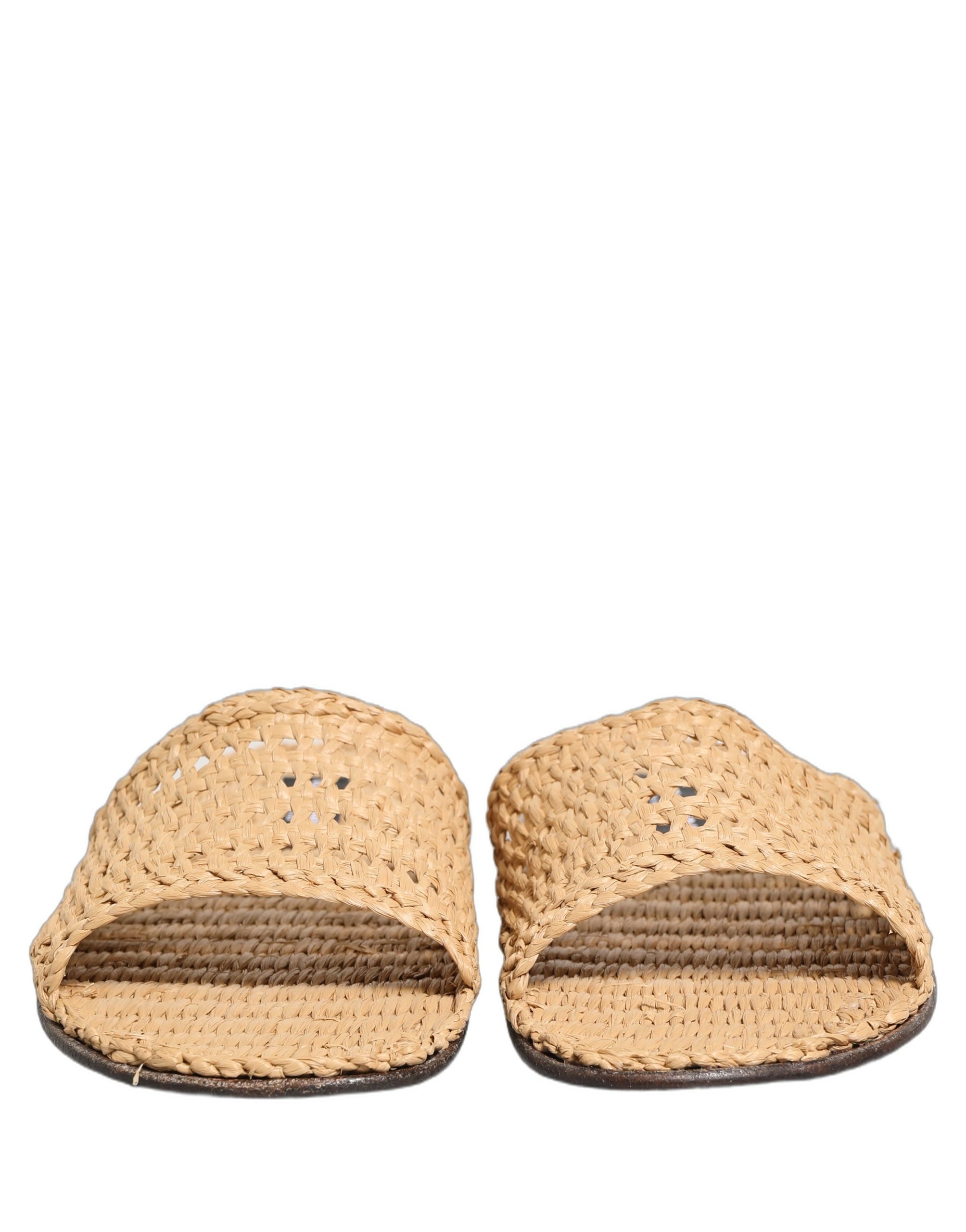 Dolce & Gabbana Dolce & Gabbana Beige Straw Raffia Slides Sandals Flats Men's Shoes