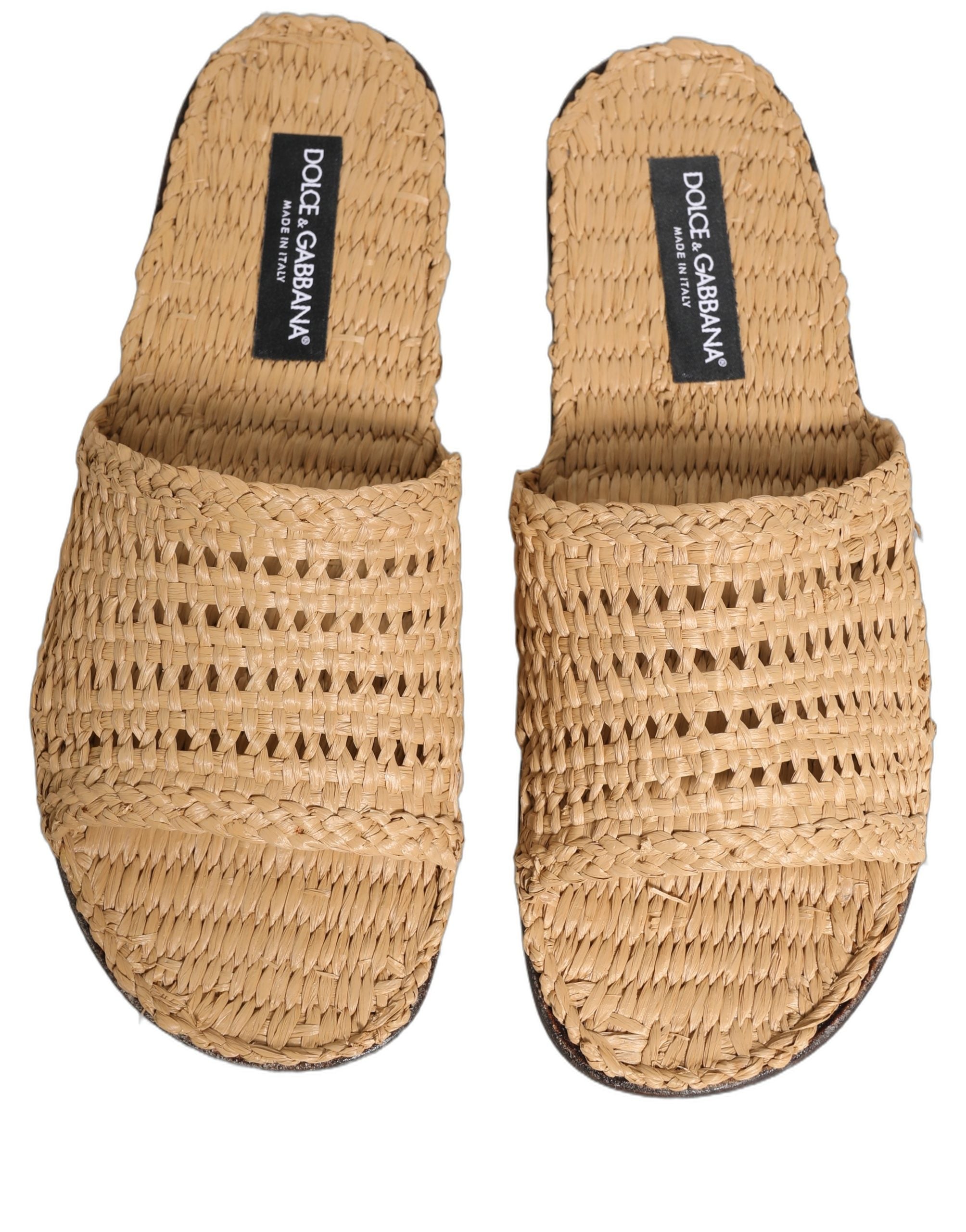 Dolce & Gabbana Dolce & Gabbana Beige Straw Raffia Slides Sandals Flats Men's Shoes