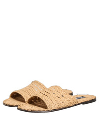 Dolce & Gabbana Dolce & Gabbana Beige Straw Raffia Slides Sandals Flats Men's Shoes