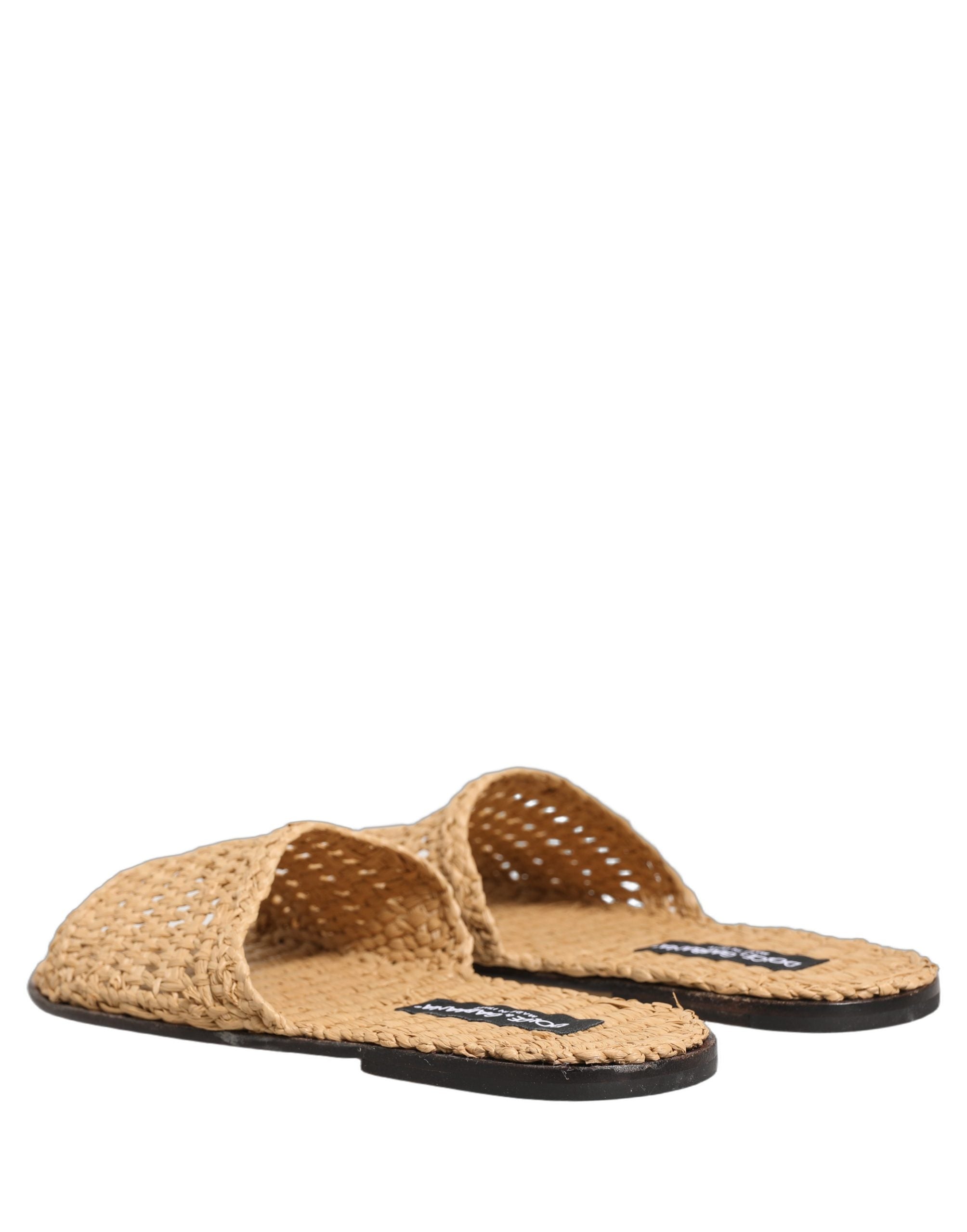 Dolce & Gabbana Dolce & Gabbana Beige Straw Raffia Slides Sandals Flats Men's Shoes