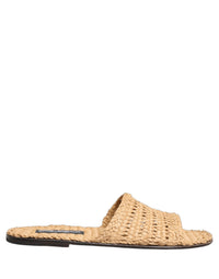 Dolce & Gabbana Dolce & Gabbana Beige Straw Raffia Slides Sandals Flats Men's Shoes