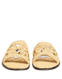 Dolce & Gabbana Dolce & Gabbana Beige Straw Raffia Slides Sandals Flats Men's Shoes