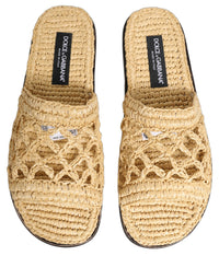Dolce & Gabbana Dolce & Gabbana Beige Straw Raffia Slides Sandals Flats Men's Shoes