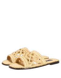 Dolce & Gabbana Dolce & Gabbana Beige Straw Raffia Slides Sandals Flats Men's Shoes
