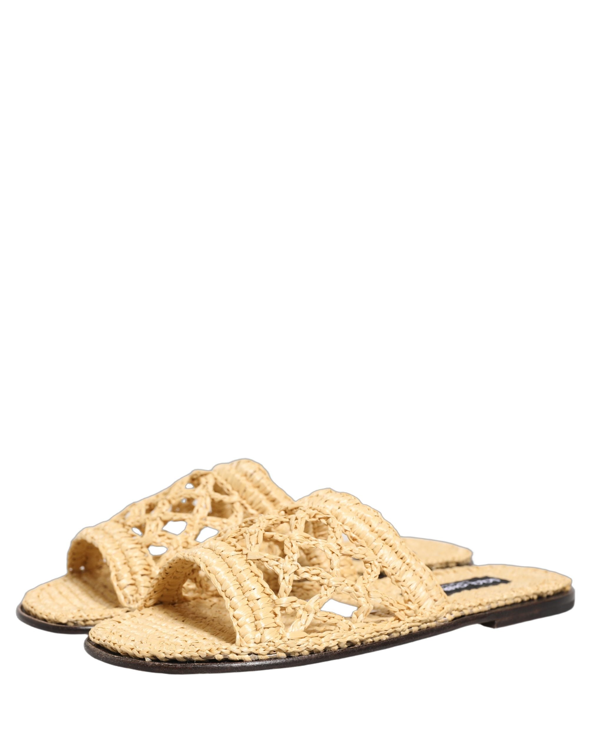 Dolce & Gabbana Dolce & Gabbana Beige Straw Raffia Slides Sandals Flats Men's Shoes