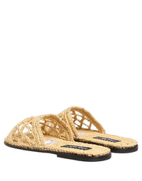 Dolce & Gabbana Dolce & Gabbana Beige Straw Raffia Slides Sandals Flats Men's Shoes