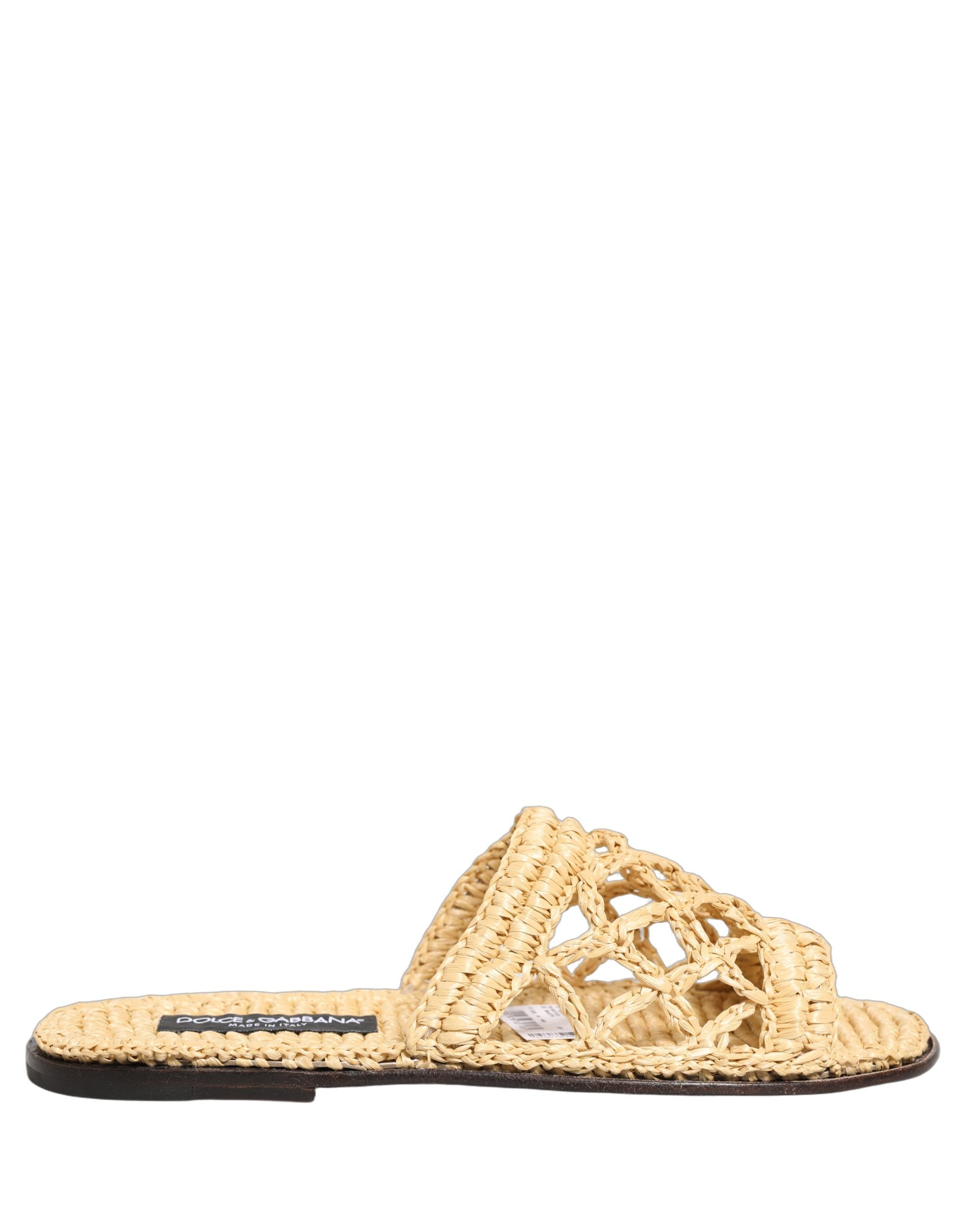 Dolce & Gabbana Dolce & Gabbana Beige Straw Raffia Slides Sandals Flats Men's Shoes