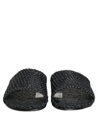 Dolce & Gabbana Dolce & Gabbana Black Straw Raffia Slides Sandals Flats Men's Shoes