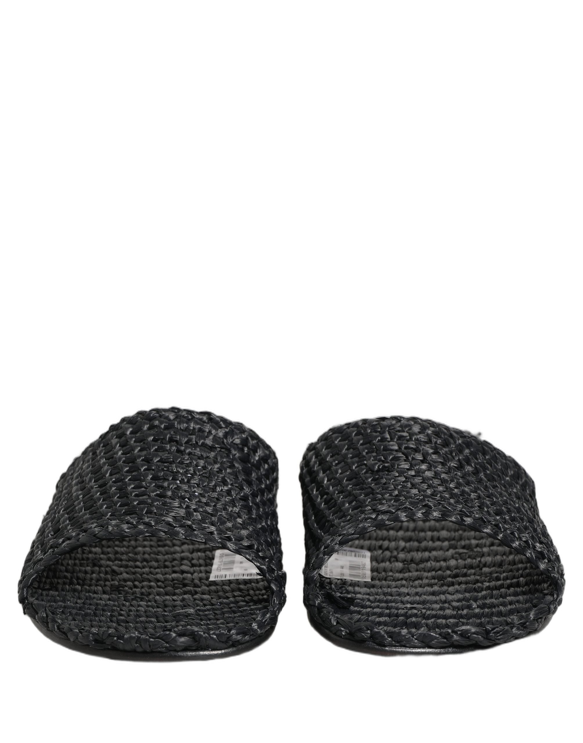 Dolce & Gabbana Dolce & Gabbana Black Straw Raffia Slides Sandals Flats Men's Shoes