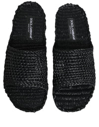 Dolce & Gabbana Dolce & Gabbana Black Straw Raffia Slides Sandals Flats Men's Shoes