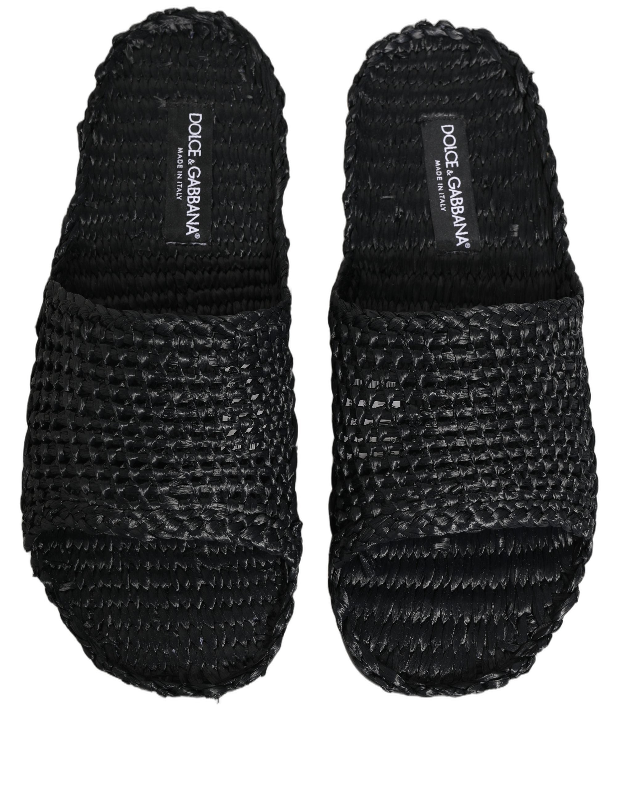 Dolce & Gabbana Dolce & Gabbana Black Straw Raffia Slides Sandals Flats Men's Shoes