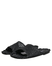 Dolce & Gabbana Dolce & Gabbana Black Straw Raffia Slides Sandals Flats Men's Shoes