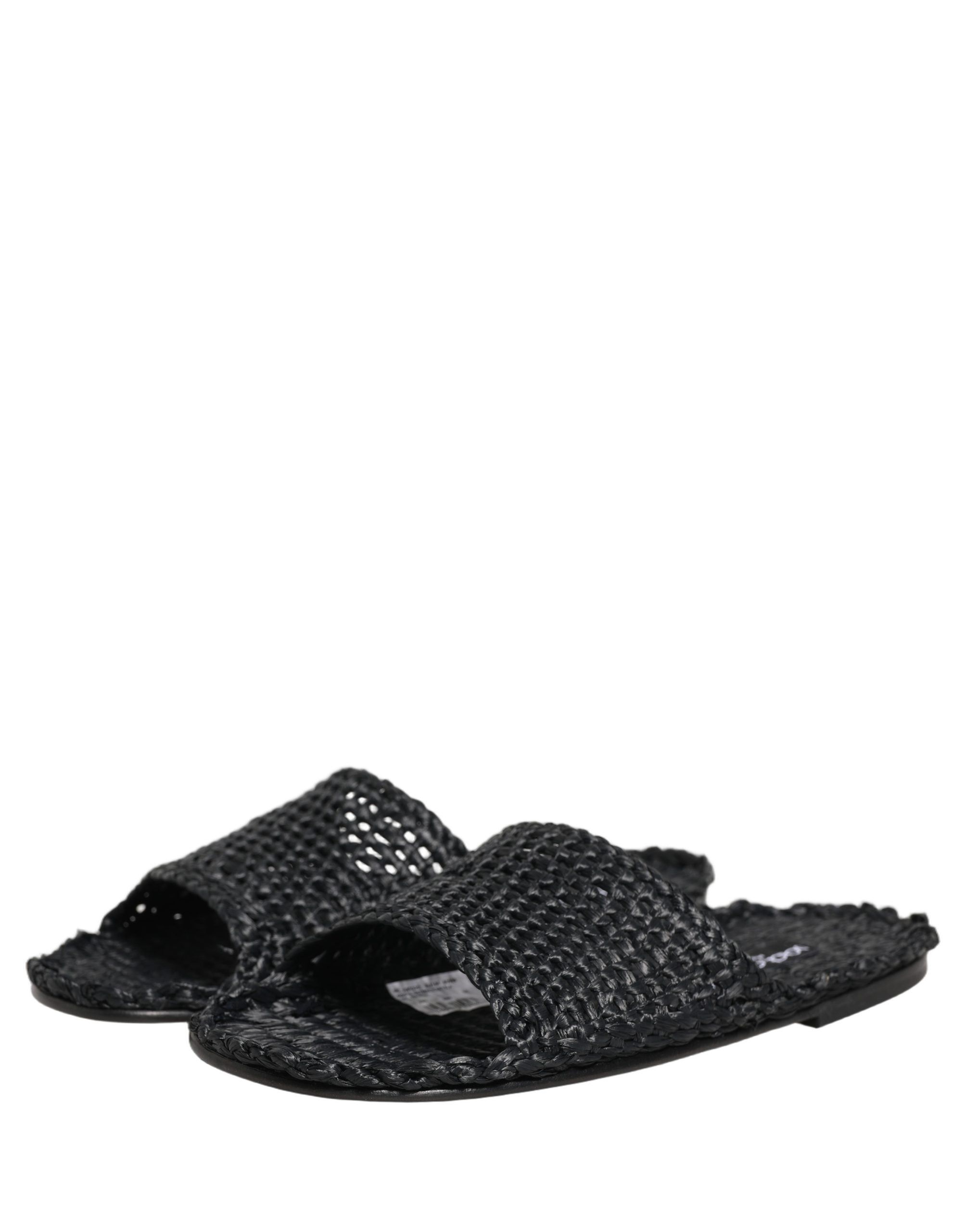 Dolce & Gabbana Dolce & Gabbana Black Straw Raffia Slides Sandals Flats Men's Shoes