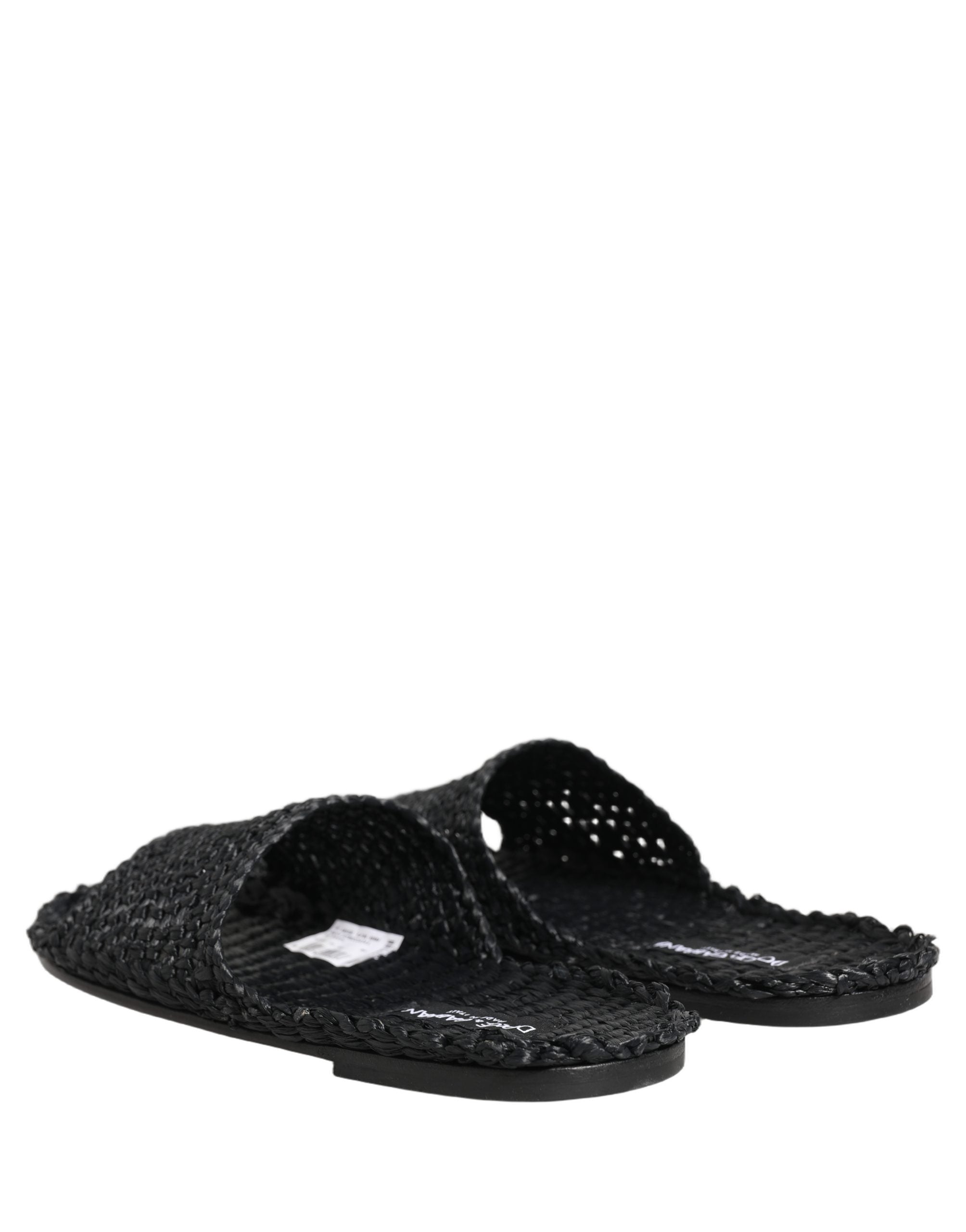 Dolce & Gabbana Dolce & Gabbana Black Straw Raffia Slides Sandals Flats Men's Shoes