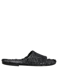 Dolce & Gabbana Dolce & Gabbana Black Straw Raffia Slides Sandals Flats Men's Shoes