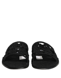 Dolce & Gabbana Black Fabric Woven Slides Sandals Flats Men's Shoes